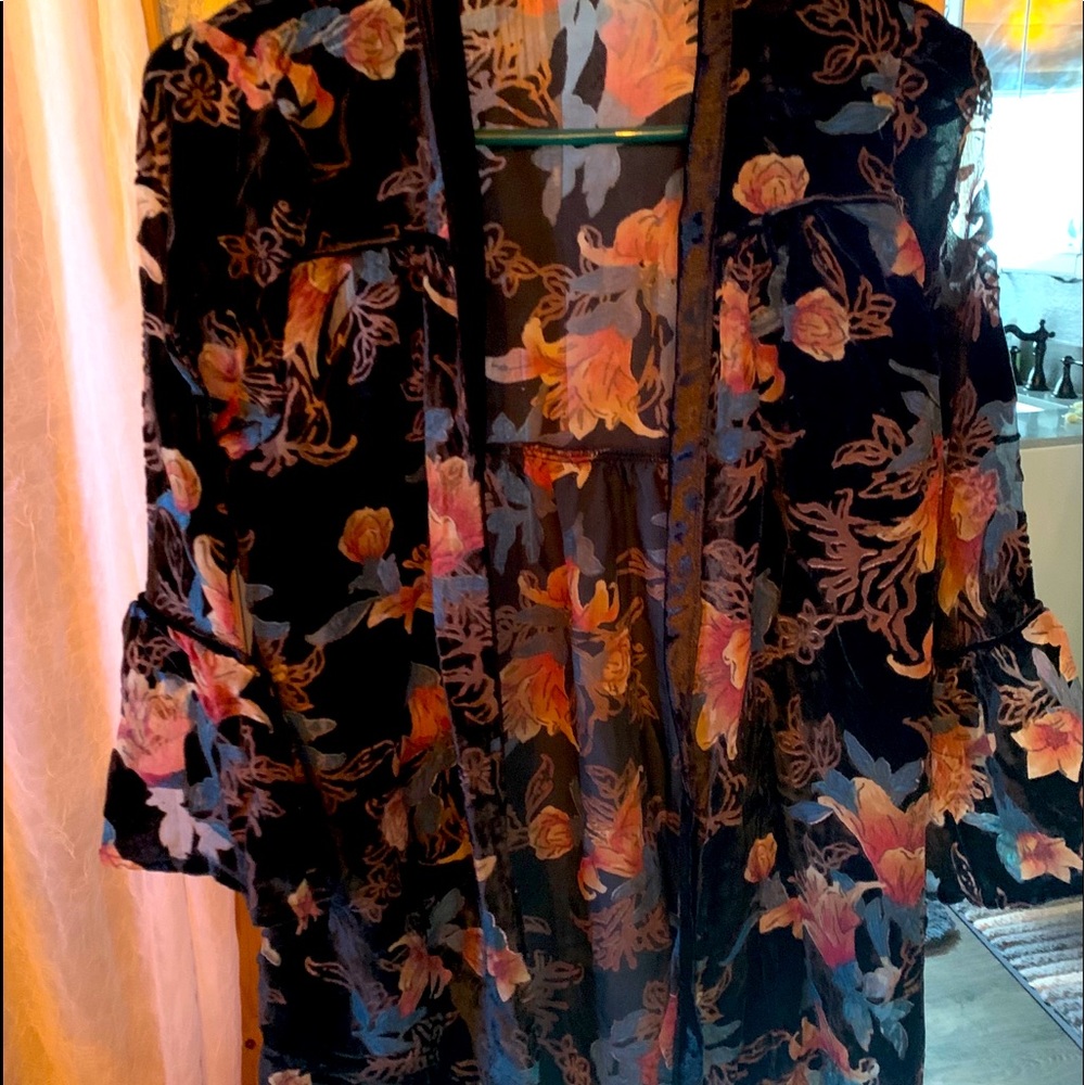 Black floral velvet feel cardigan